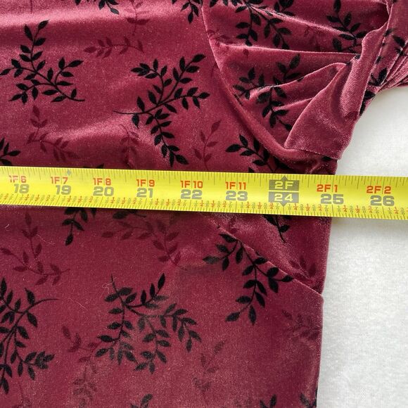 Style & co Woman’s Velvet Floral Long Sleeve Collared Button Up Burgundy-1X - Picture 6 of 9
